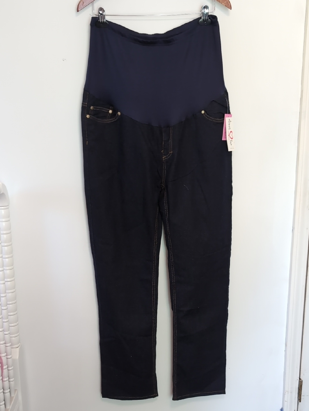 Times Two Maternity Dark Blue Straight Leg Over The Bump Jeans Size Extra Large